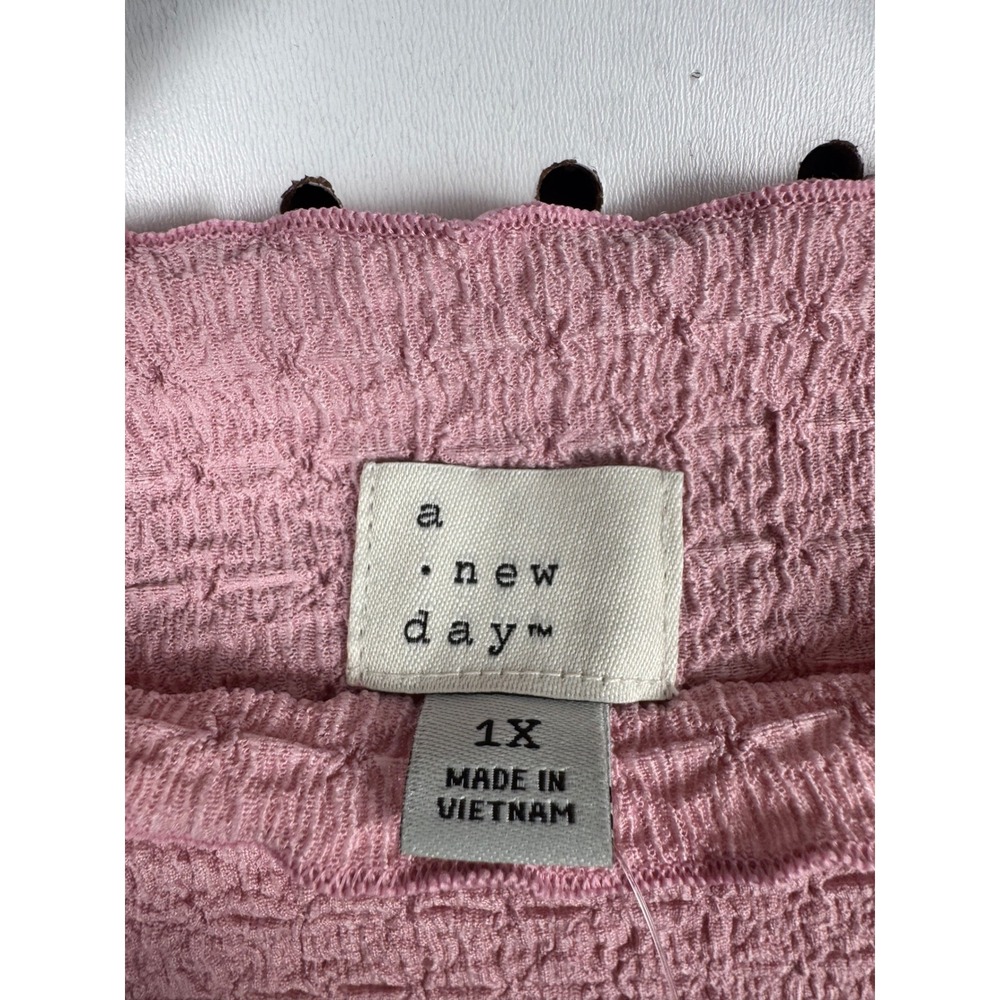A New Day Pink Textured Popcorn Knit Side Ruched Top 1X G9K045 - Picture 3 of 7